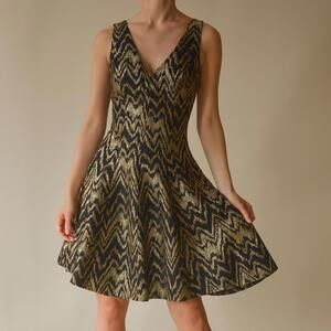 Vince Camuto Gold and Black Zigzag Mini Dress